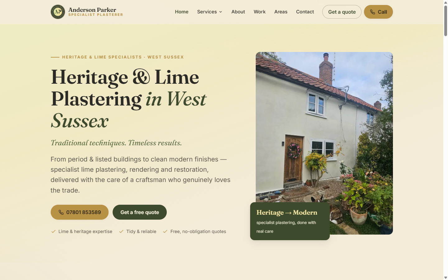 Anderson Parker Plastering — desktop view