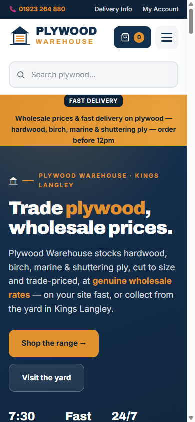 Plywood Warehouse — mobile view